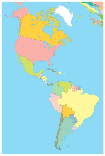 Mappa politica del Nord e del Sud America. Nessun testo — Vettoriale Stock