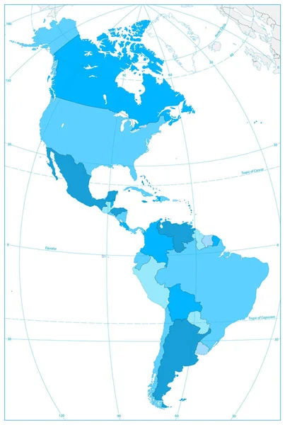 North and South America Map In Colors Of Blue (en inglés). No hay texto — Vector de stock