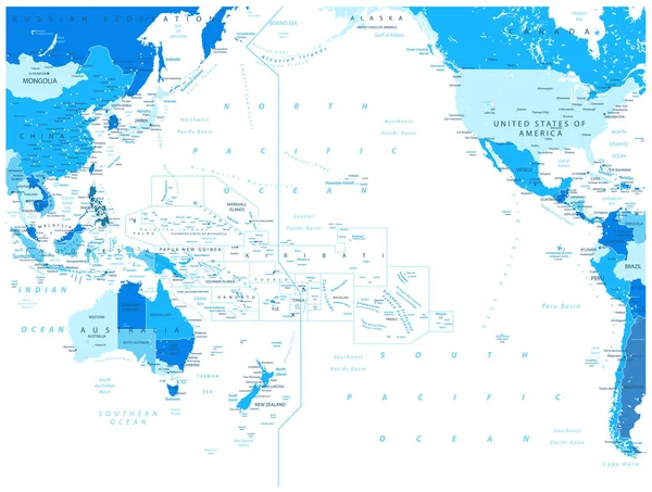 Oceano Pacifico Mappa blu Isolato su bianco — Vettoriale Stock