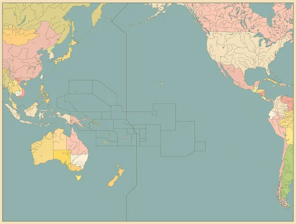 太平洋政治地图Vinatge Color 。 无案文 — 图库矢量图片