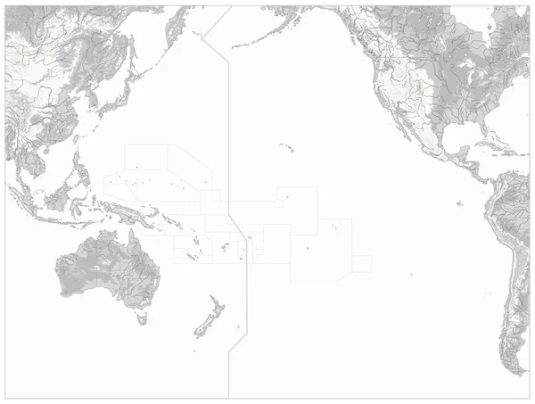 Pacific Ocean Physical Map White and Grey. No text — Stock Vector