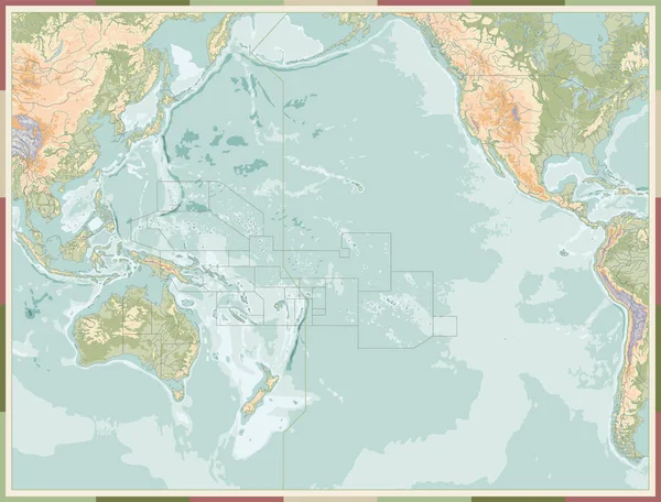 Pacific Ocean Physical Map Old Colors (em inglês). Sem texto — Vetor de Stock