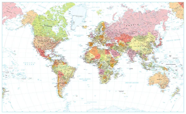 Mapa do Mundo Político Isolado Sobre Branco —  Vetores de Stock