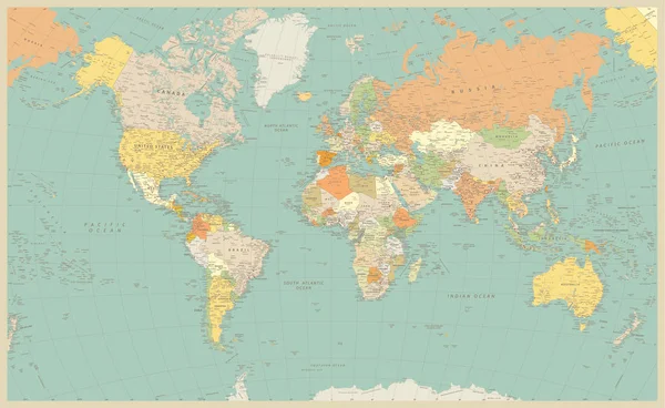 Mapa Del Mundo Político Fronteras Países Carreteras Ciudades Ilustración Detallada — Vector de stock