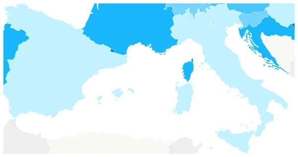Španělsko Itálie Modrá Mapa Isolated White Text Neexistuje Všechny Prvky — Stockový vektor