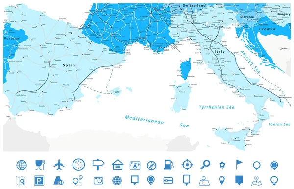 Испания Италия Создали Голубую Карту Карту Развития Элементы Разделены Редактируемые — стоковый вектор