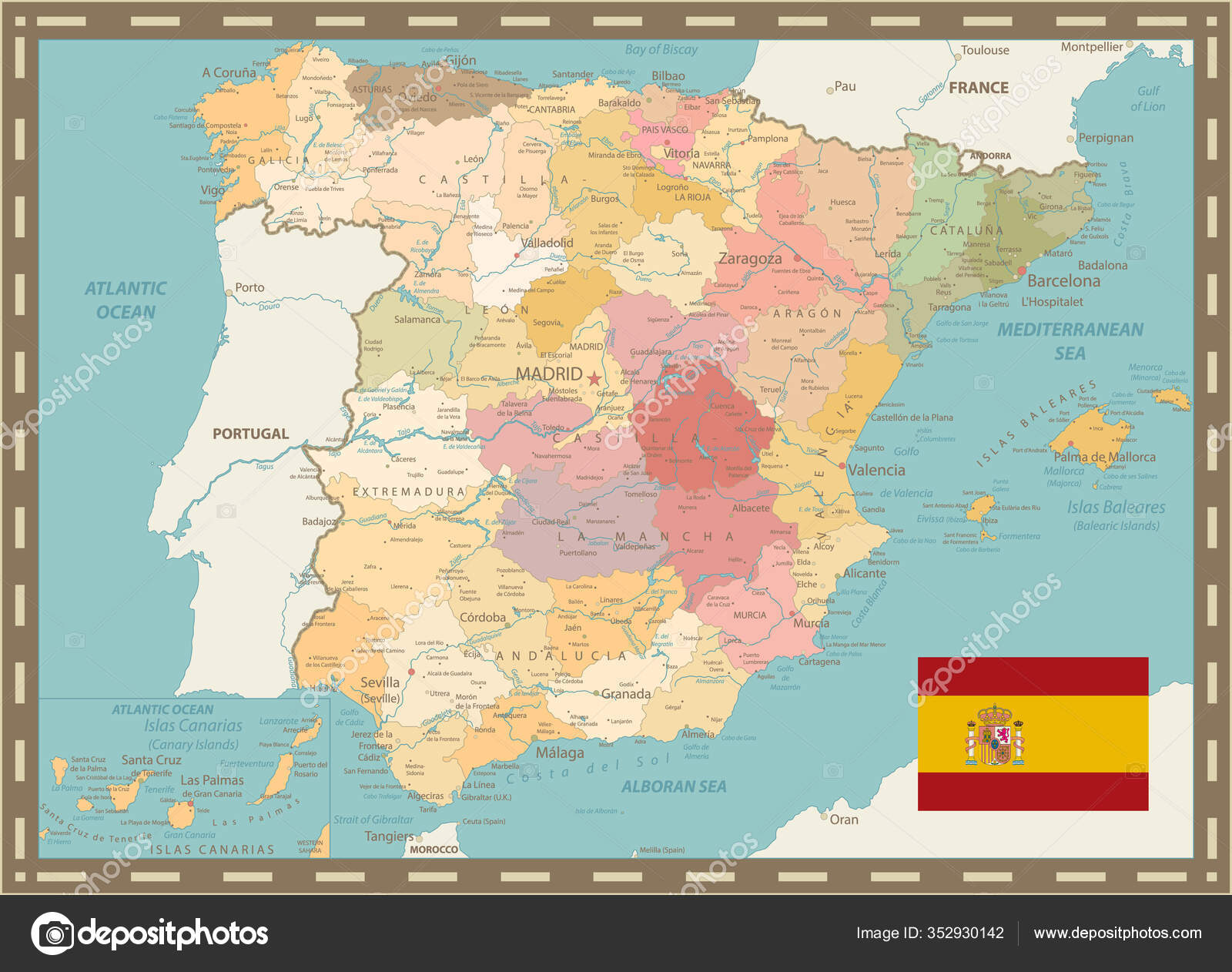 Portugal Mapa político Cor vintage imagem vetorial de Cartarium