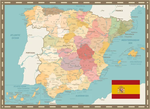 Mapa Político Detallado España Vintage Color Todos Los Elementos Están — Vector de stock