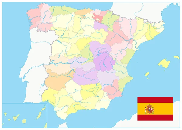 Detailed Political Map Spain Text All Elements Separated Editable Layers — Stock Vector
