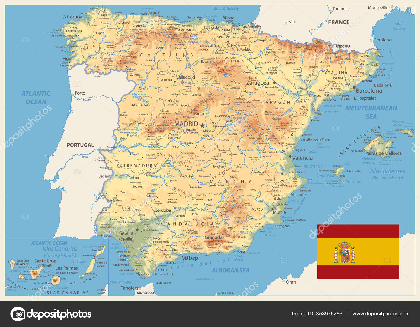 Mapa Político De Portugal E Da Espanha Ilustração do Vetor