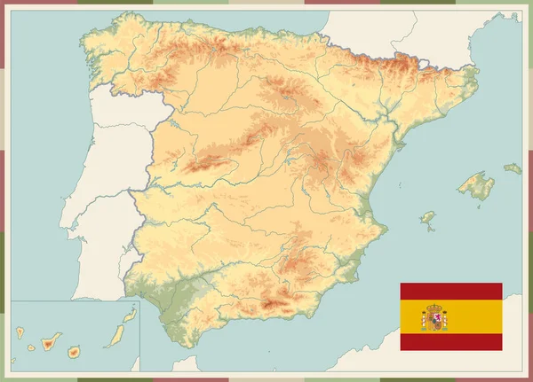 Spain Physical Map Old Colors Text All Elements Separated Editable — Stock Vector