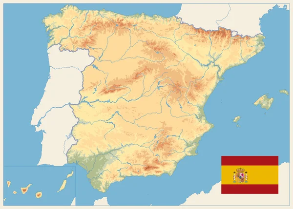 Spain Physical Map Retro Colors Nada Mensajes Todos Los Elementos — Vector de stock