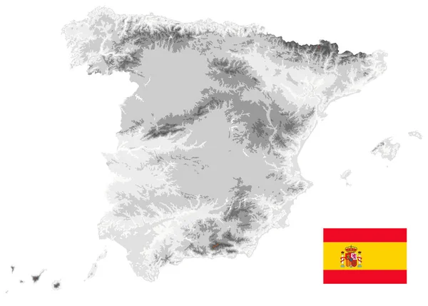 Spanje Fysieke Kaart Witte Grijze Kleuren Geïsoleerd Wit Lege Kaart — Stockvector