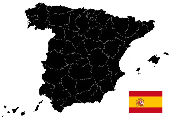 Mapa Negro España Aislado Blanco Mapa Vacío Todos Los Elementos — Vector de stock