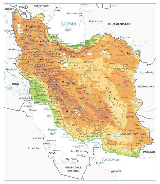 Mapa Físico Irán Aislado Blanco Imagen Contiene Capas Con Contornos — Vector de stock