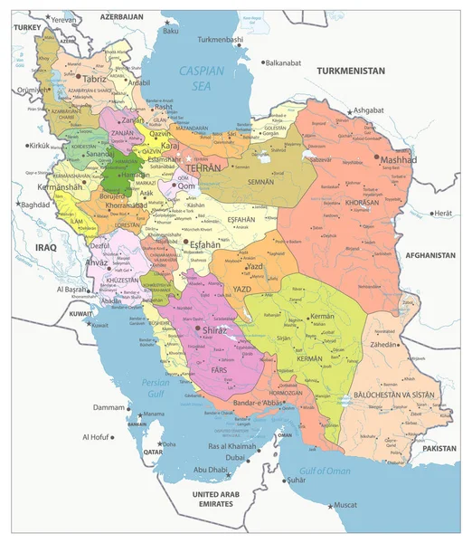 Carte Politique Très Détaillée Iran Image Contient Des Calques Avec — Image vectorielle