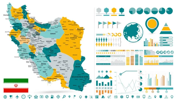 Iran Map Infographic Design Elements Business Template Flat Style Presentation — стоковий вектор