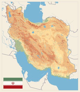 Physical map of Iran Retro Colors. No text. Image contains layers with shaded contours, land names, city names, water objects and it's names. clipart