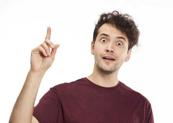 Alegre Joven Sonriente Retrato Con Buena Idea — Foto de Stock