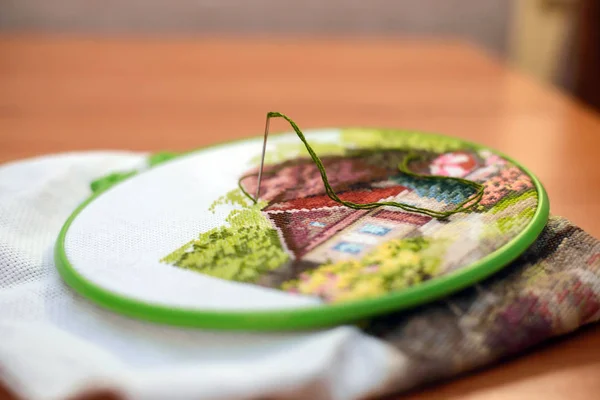Embroidery work on the table — Stock Photo, Image