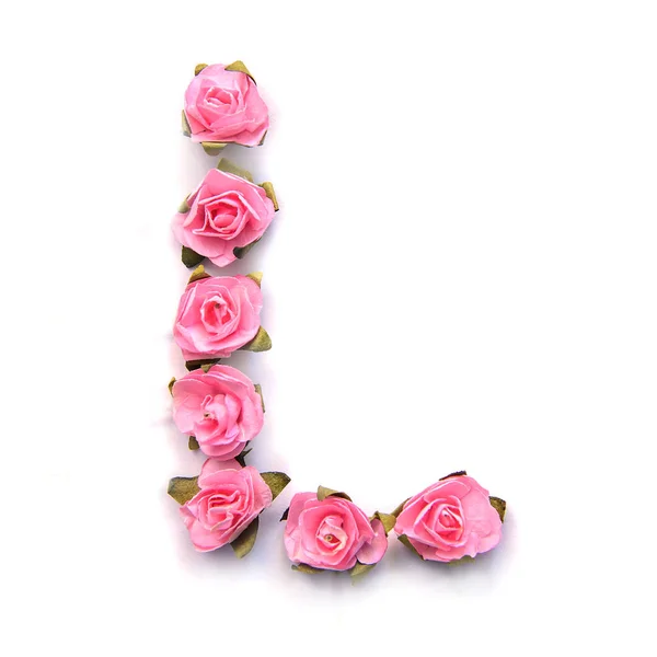 Letra L del alfabeto inglés de rosas rosadas sobre fondo blanco — Foto de Stock