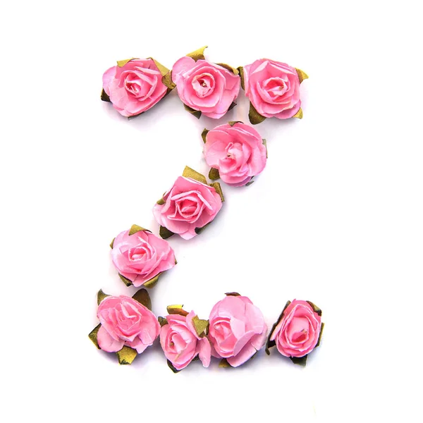 Letra Z del alfabeto inglés de rosas rosadas sobre fondo blanco — Foto de Stock