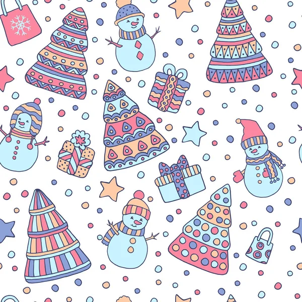 Bezproblémový vzor s vánočními stromky a sněhuláky — Stockový vektor