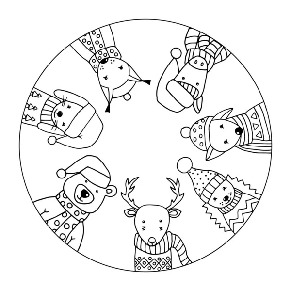 Kış hayvanlarıyla çevrili boyama sayfası