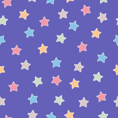 Vector seamless pattern with hand drawn stars on purple background