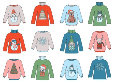 Vector Noel seti çok renkli kış kazakları