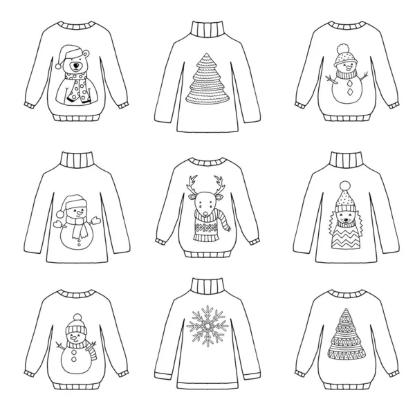 Desenho para colorir com camisolas de inverno —  Vetores de Stock
