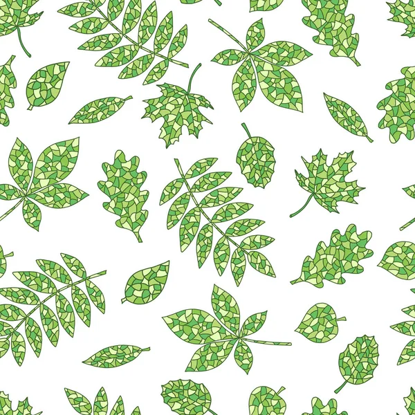 Patrón inconsútil de hojas verdes de primavera sobre un fondo blanco — Vector de stock