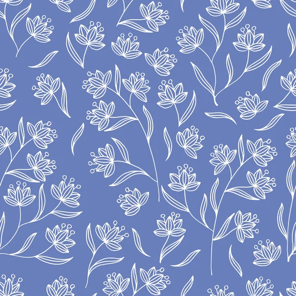 Patrón sin costura abstracto con flores sobre un fondo azul — Vector de stock