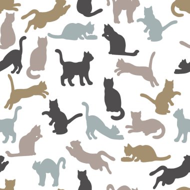 Kedi siluetleriyle vektör kusursuz desen