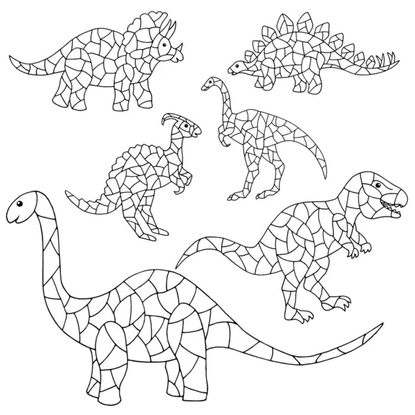 Conjunto de dinossauros abstratos, página para colorir — Vetor de Stock