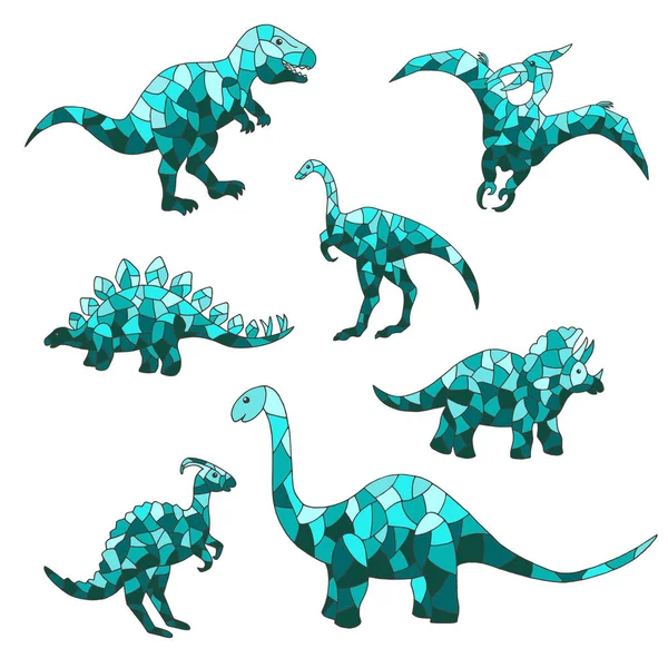 白い背景に抽象的な青い恐竜のベクトルセット — ストックベクタ