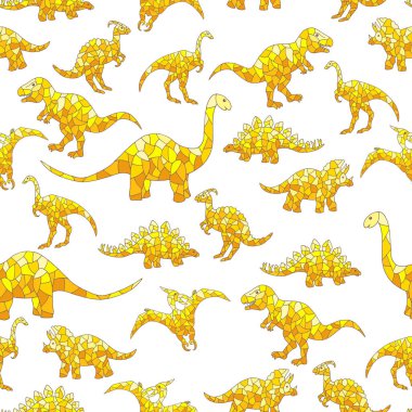Beyaz arka planda soyut sarı dinozorların kusursuz deseni