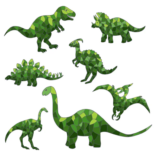Vektor uppsättning abstrakta gröna dinosaurier på en vit bakgrund — Stock vektor