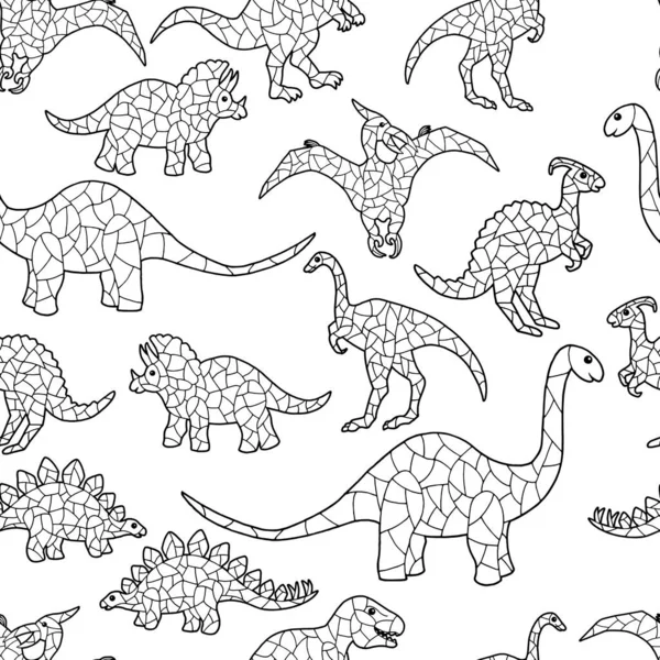 Fondo sin costuras con dinosaurios abstractos, página para colorear — Archivo Imágenes Vectoriales