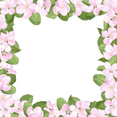 İlkbaharda çiçek açan elma çiçekleriyle vektör çerçevesi