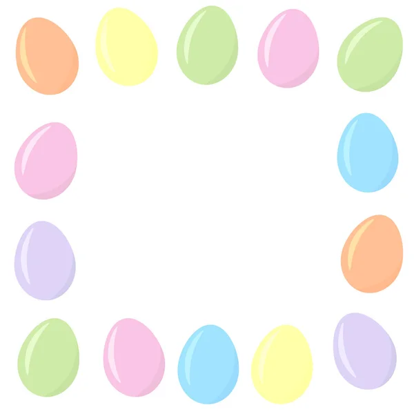 Vector Frame Multicolored Easter Eggs Pastel Colors White Background — Stock Vector