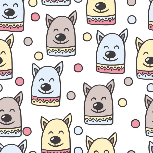 Векторный Бесшовный Узор Нарисованными Вручную Смешными Собаками Оформления Обложек Упаковки — стоковый вектор