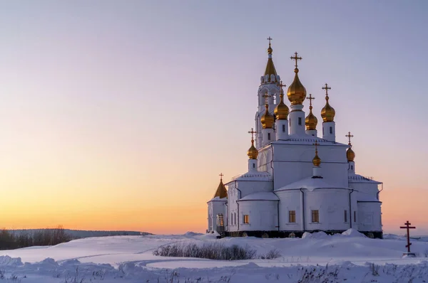 the Orthodox Church at sunset in winter 2