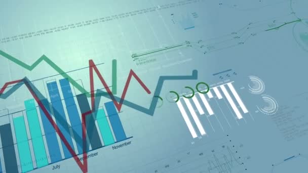 Animação 3D sem costura bonita de Estoque Gráficos do mercado crescente. Figuras Financeiras e Diagramas Crescendo em Fundo Digital. Looped. HD 1080 . — Vídeo de Stock