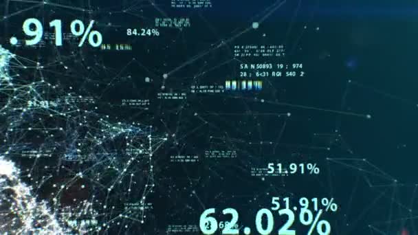 3D-animering av den abstrakta globala affärsnätverk med flygande siffror, punkter och linjer. Digital teknik koncept. Loopas. HD 1080. — Stockvideo