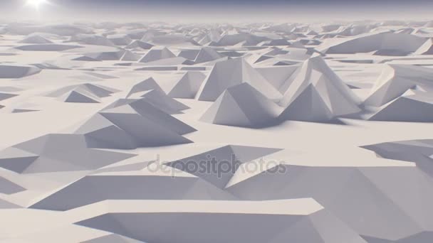 Abstraktní letu nad nízko polygonálním reliéf s Sun. tvořili 3d animace v rozlišení 4k Ultra Hd 3840 x 2160. — Stock video