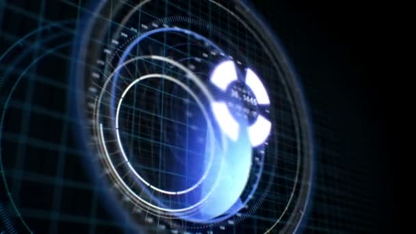 Belle animation 3d HUD. Détecteur de cible futuriste avec rotation radar. Affichage tête haute des données informatiques. Élément de concept High Tech. Full HD 1920x1080 .