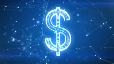 Çizgiler ve noktalar ağ bulut içinde görünen dolar simgesi. Parçacıkların şekillendirme sembolü. 3D animasyon ilmekledi. 100 500 çerçeveler için döngü. İş ve teknoloji kavramı. 4k Uhd 3840 x 2160.