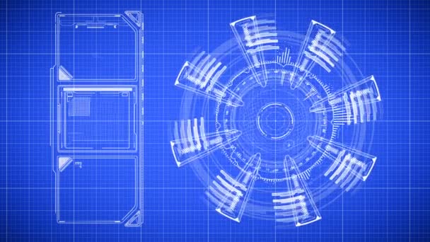 Bela Animação de Desenho de Blueprint Futurista. Dados de computador de exibição head-up. Elemento de conceito de alta tecnologia. Full HD 1920x1080 . — Vídeo de Stock