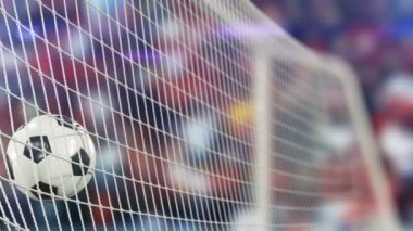 Güzel futbol topu içine hedefi Net yavaş uçar. Futbol gol an 3d animasyon. 4 k Ultra Hd 3840 x 2160.